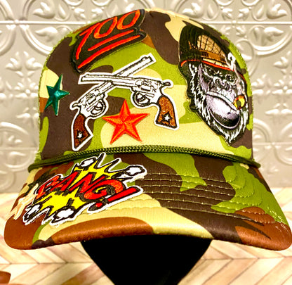 Cool Militant Cigar Smoking Gorilla Camouflaged Truckers Hat