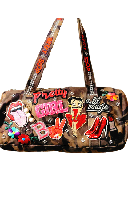 Hand Decorated Camouflage Duffle Style Betty Boop Designed Purse