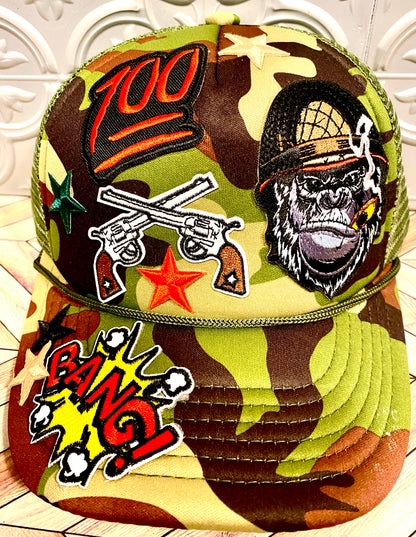 Cool Militant Cigar Smoking Gorilla Camouflaged Truckers Hat