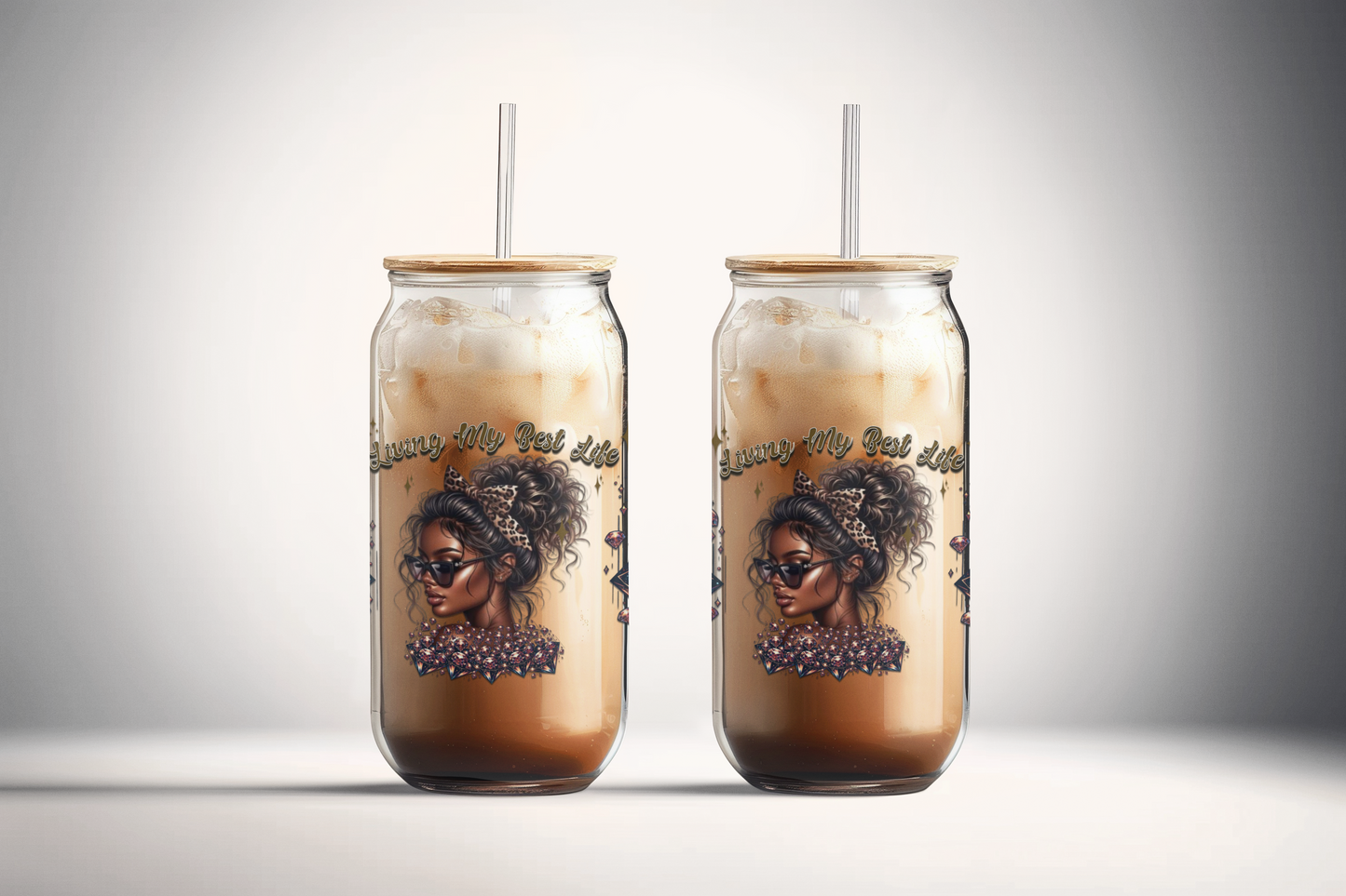 Living My Best Life Diamonds Edition 16oz UVDTF Glass Cup Wrap (glass cup not included)
