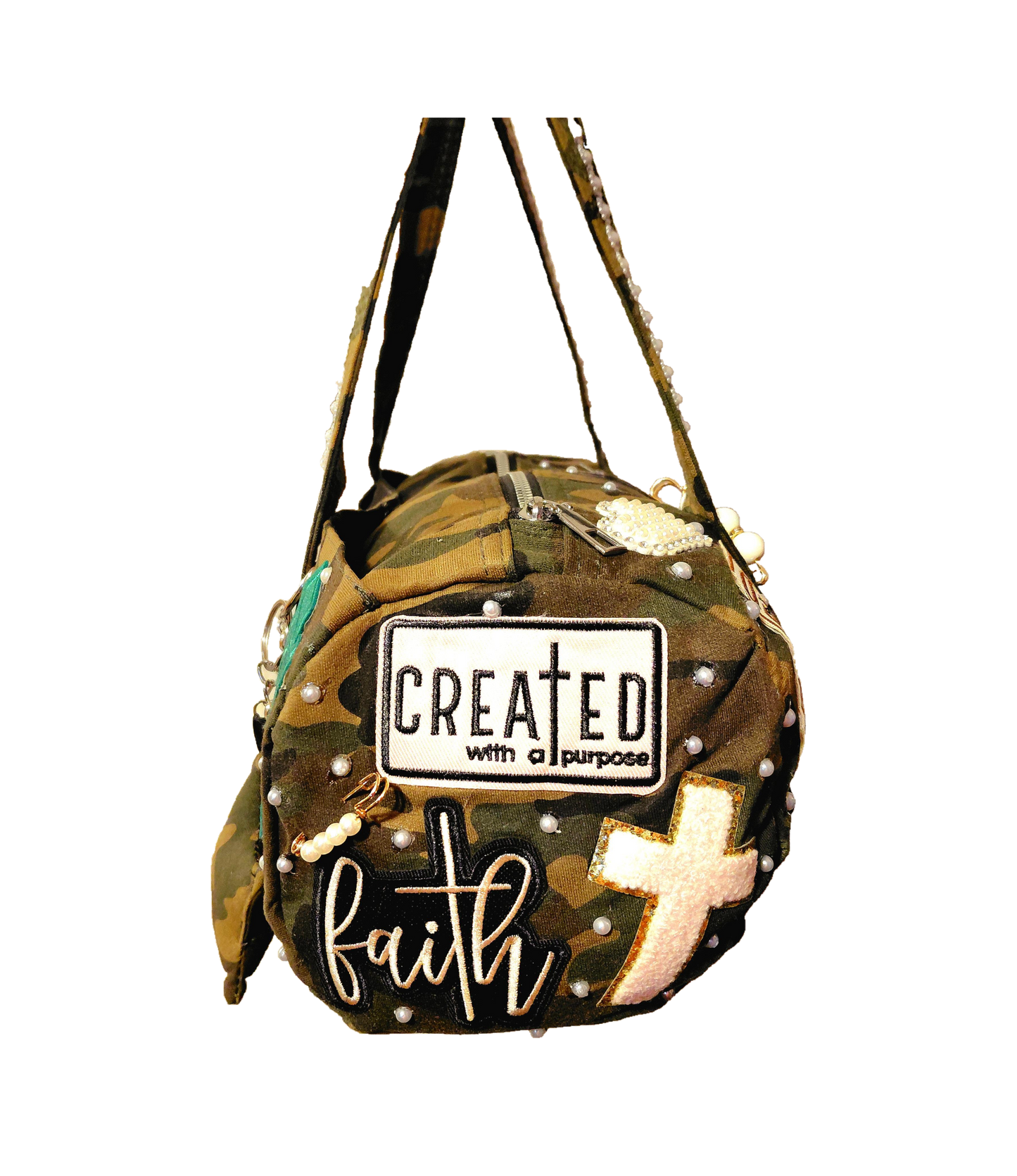 Hand Decorated Camouflage Duffle Style Woman of Faith Designed Purse