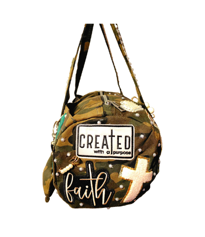 Hand Decorated Camouflage Duffle Style Woman of Faith Designed Purse