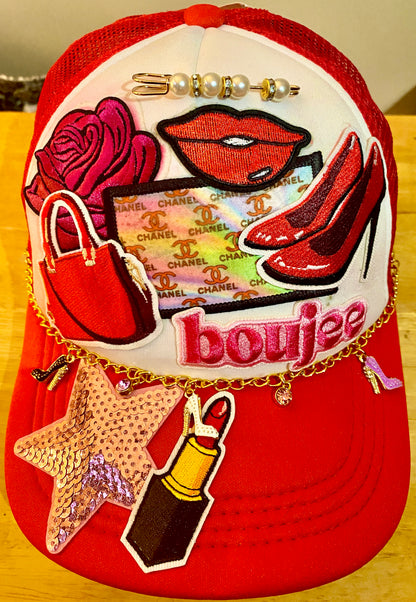 Fashionista Truckers Hat in Red & White