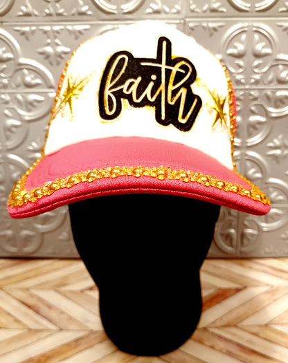 Faith Decorated Truckers Hat in Hot Pink