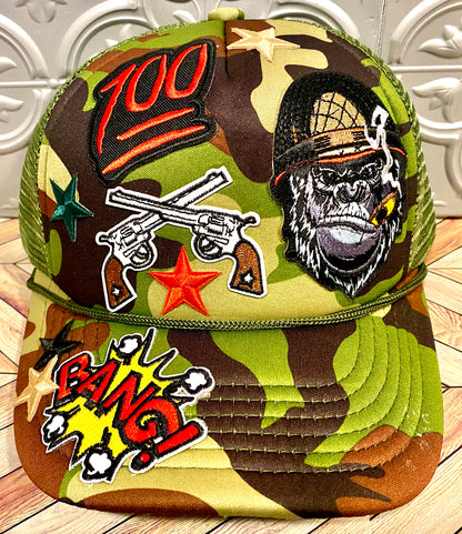 Cool Militant Cigar Smoking Gorilla Camouflaged Truckers Hat