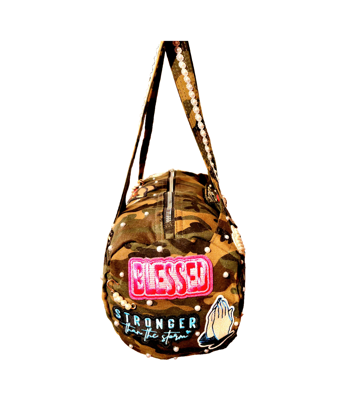 Hand Decorated Camouflage Duffle Style Woman of Faith Designed Purse