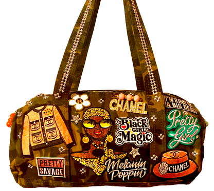 Hand Decorated Camouflage Duffle Style Melanin Queen Designed Purse