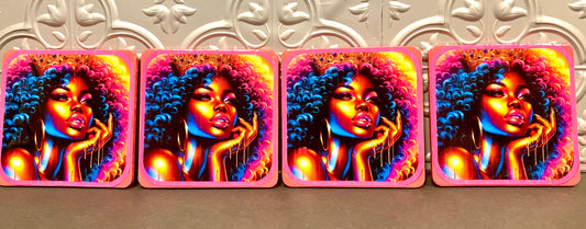 Handcrafted 4pc Hot Pink Lady Coaster Set w/ Holder