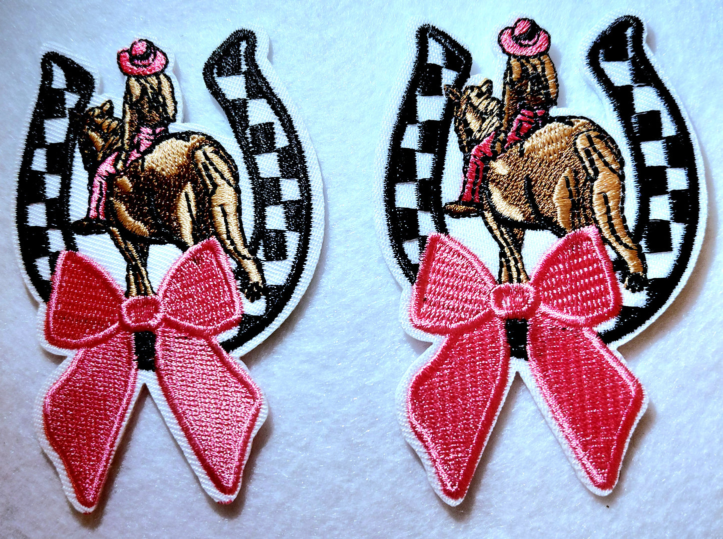 Cowgirl Pink Bow Western Iron on Patch 2ct pkg