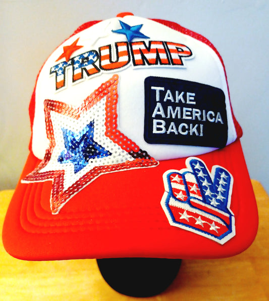 Trump Take America Back, Truckers Hat in Red & White