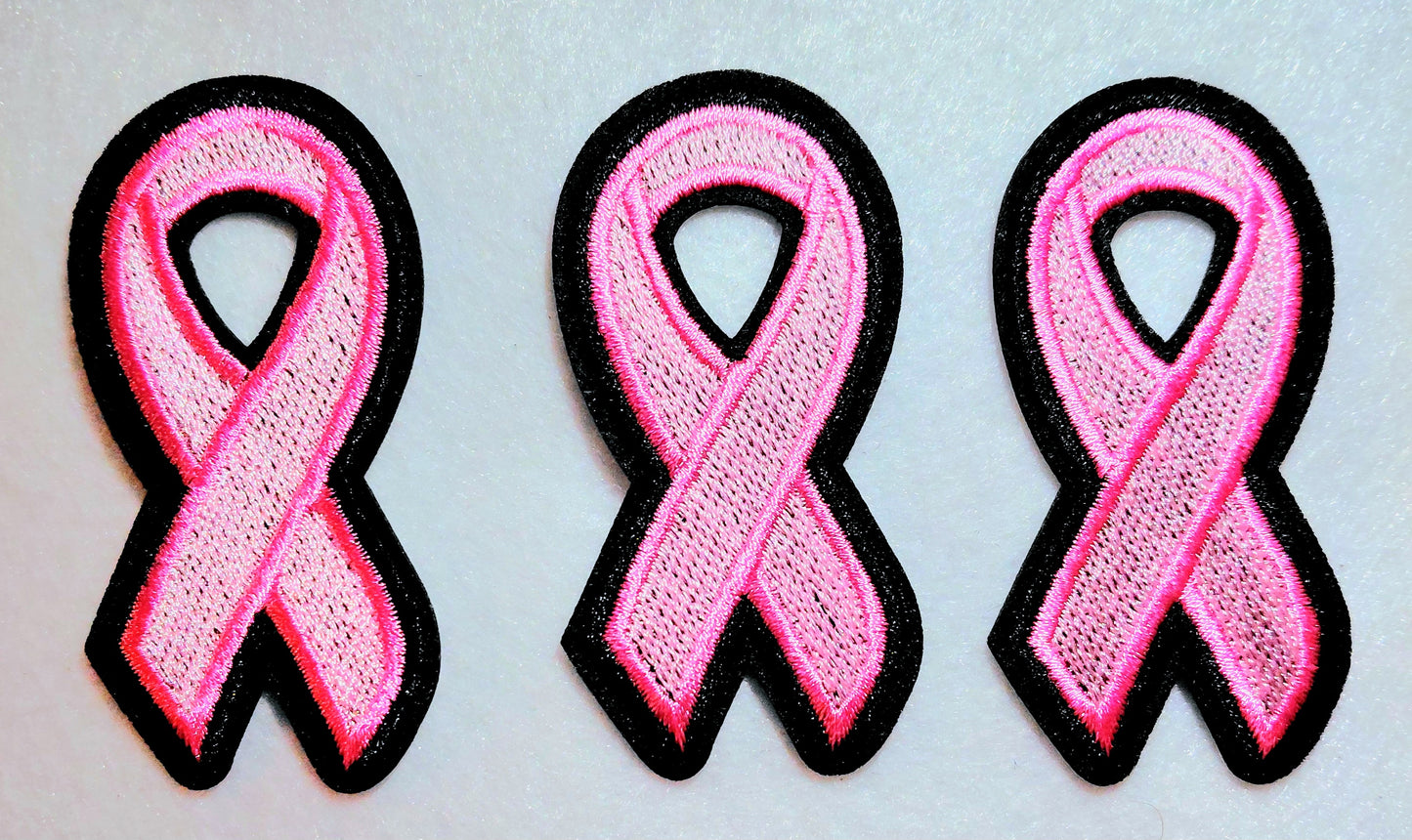 Pink Breast Cancer Awareness Ribbon Iron on Patch 3ct Pkg.