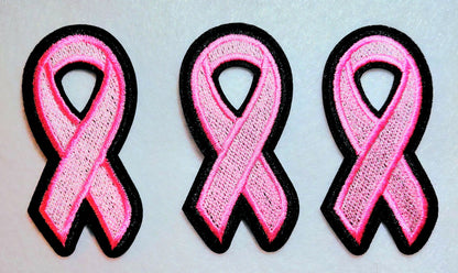 Pink Breast Cancer Awareness Ribbon Iron on Patch 3ct Pkg.