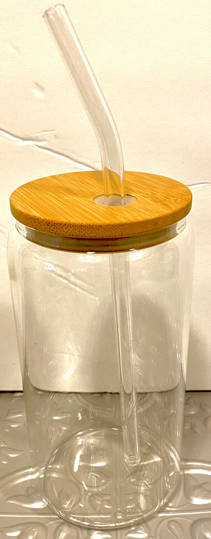 Blank 16oz Glass Can w/ Bamboo Lid 2ct
