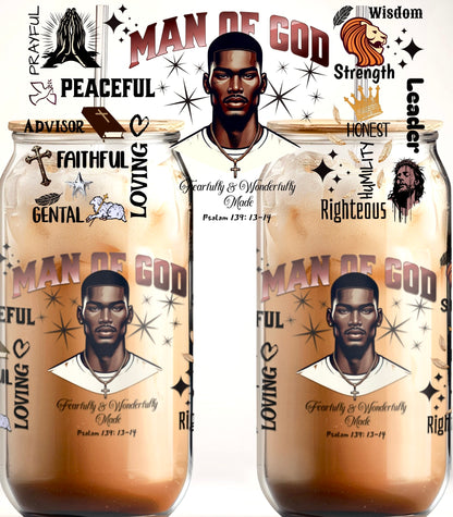 Man of God 16oz UVDTF Glass Cup Wrap (glass cup not included)