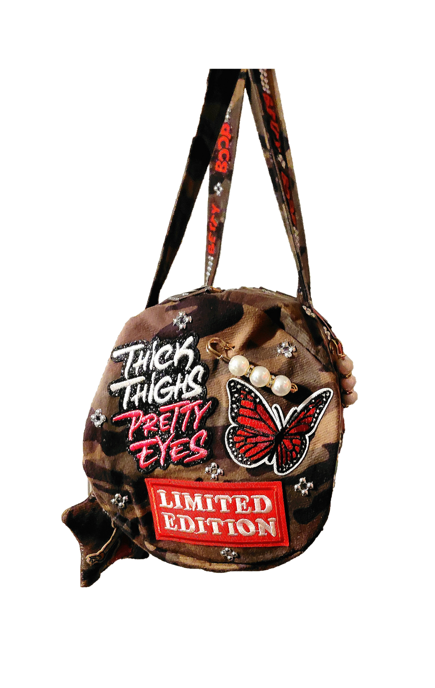 Hand Decorated Camouflage Duffle Style Betty Boop Designed Purse