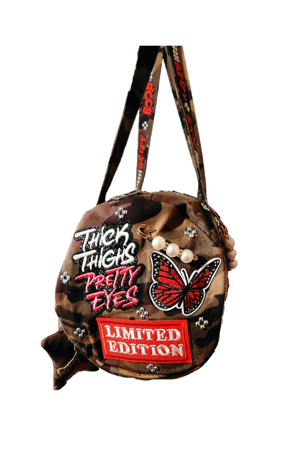 Hand Decorated Camouflage Duffle Style Betty Boop Designed Purse