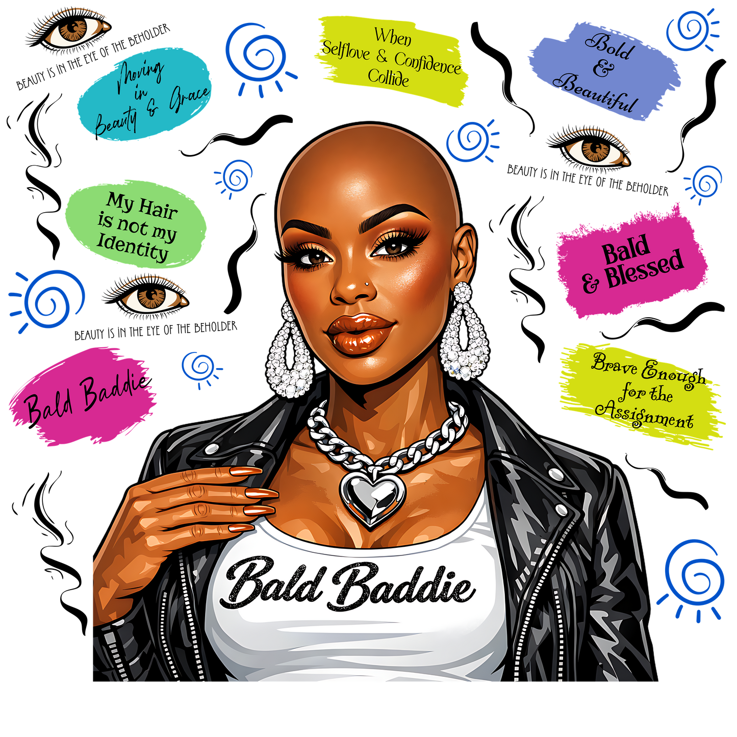 Bald Baddie Affirmation Pre-Sized 10 inch Sublimation Transfer Print