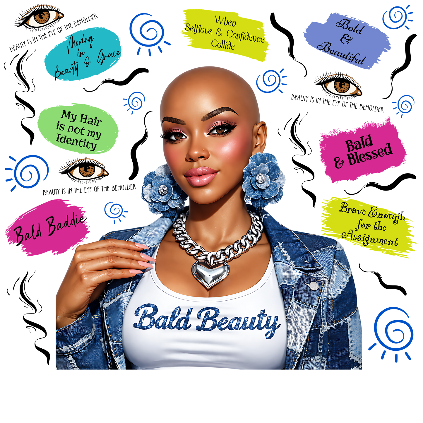 Bald Beauty Affirmation Pre-Sized 10 inch Sublimation Transfer Print