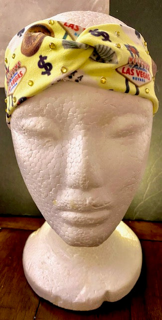 Handmade 2pc Las Vegas Headband & Scrunchie Set w/ Rhinestone Accents