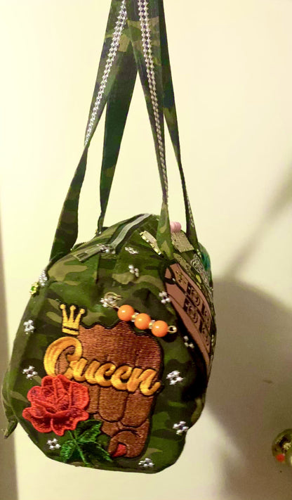 Hand Decorated Camouflage Duffle Style Melanin Queen Designed Purse