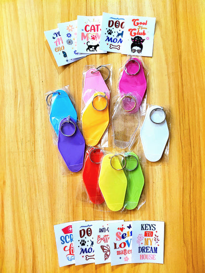10pc Blank Random Color Hotel Keychains & 10pc Random UVDTF Keychain Decals
