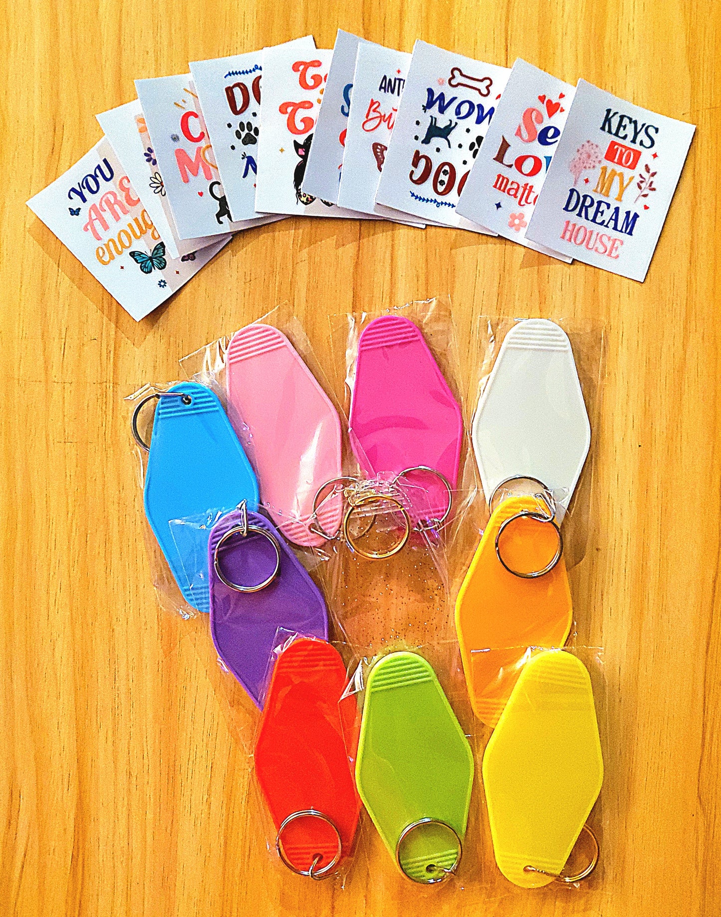 10pc Blank Random Color Hotel Keychains & 10pc Random UVDTF Keychain Decals